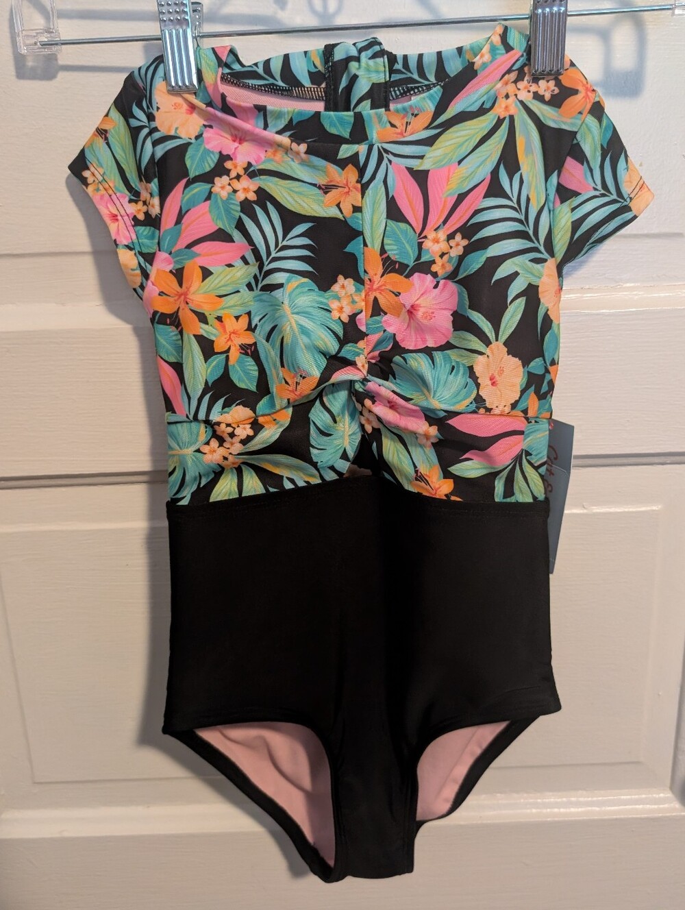 NWT Girls Floral Tropical Black One-Piece Swimsuit Cat & Jack